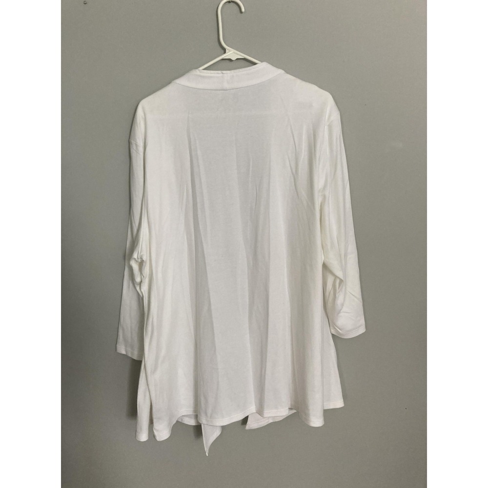 Cali And York Shirt Women 2X White Lightweight Open Front Cardigan 3/4 Sleeve - Picture 2 of 11